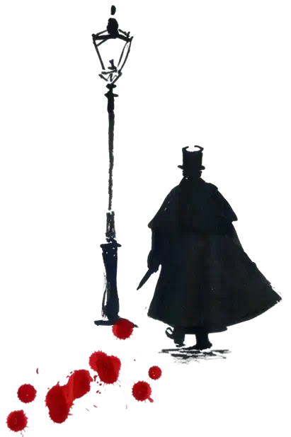 Victorian era silhouette illustration with street lamp for Jack the Ripper FAQ section